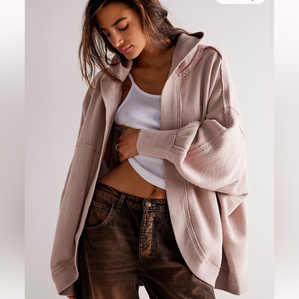 We The Free Oversized Hooded Cardigan in Dusty Pink